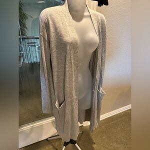 Light Gray Open Front Long 5% Cashmere Cardigan Sz S